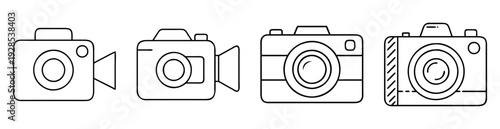 A collection of four simple line drawing style camera icon variations