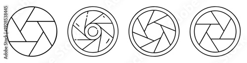 Four aperture blade icons with varying shapes and geometric designs