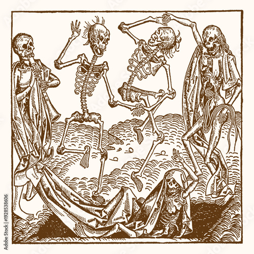 Danse Macabre: Skeletons Dancing and Playing Music amidst the Dead, Medieval Art