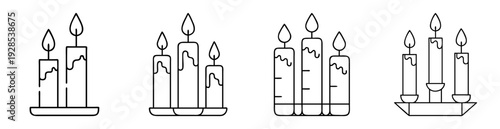 Set of minimalistic line art candles on stands creating a decorative display