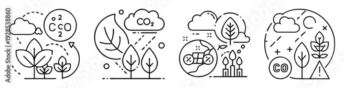 Collection of Climate Change Icons depicting causes, effects, and environmental concepts