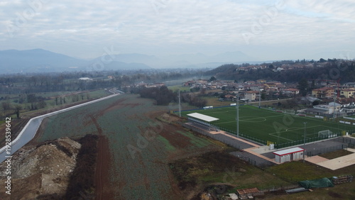 Aerial view of the industrial and residential area of Bedizzole, Brescia, Italy