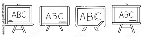 Four different blackboard designs with letters ABC on a white background