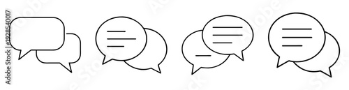 A collection of speech bubbles representing dialogue and communication in black outline