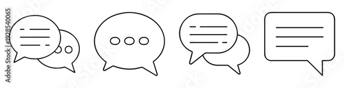 Multiple minimalistic black and white speech bubbles representing conversations and communication