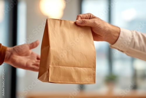 Wallpaper Mural Hands passing paper food bag to customer Torontodigital.ca