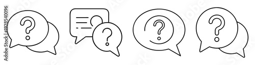 Collection of speech bubbles with question marks and text in simple design