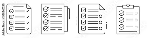 Collection of checklist and clipboard icon illustrations for task management