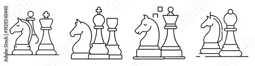 Outlined chess pieces showing various chess figures, including knight, bishop, king, rook, queen