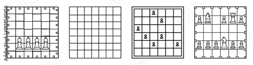 Chess board with different arrangements of pieces illustration showing game progression