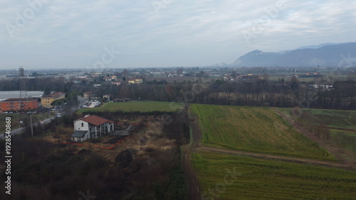 Aerial view of the industrial and residential area of Bedizzole, Brescia, Italy