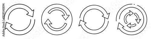 Four circular arrow icons in black and white displaying flow and cycle