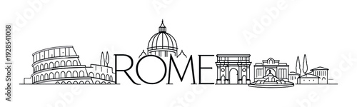 Line drawing of rome letters and skyline on gray background