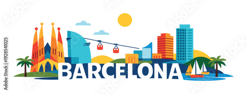 Barcelona skyline with cable cars and coastal buildings