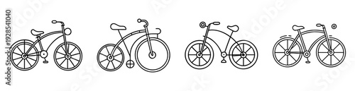 Four vintage bicycle outlines showing different models and styles in black and white