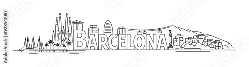 Barcelona sign outlined against linear skyline on dark background