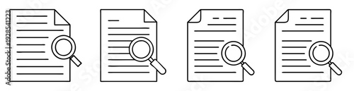 Illustrations of documents being inspected with magnifying glasses on a white background