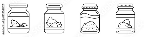 Line drawing illustration of jars or containers with assorted contents
