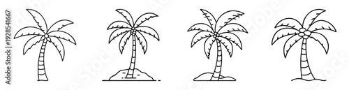 Collection of cartoon palm trees with different trunk and crown styles