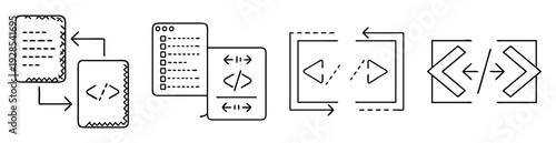Diagram of code conversion steps and data transformation and compression visualization