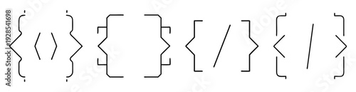 Various open and close braces, brackets and angle brackets on white background