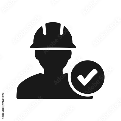 Construction worker certification and approval solid black icon set vector illustration