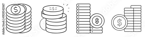 Stacks of money with different designs of coins vector illustration