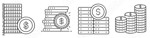 Stylized Icon Set Representing Savings, Investment, and Financial Growth Concepts