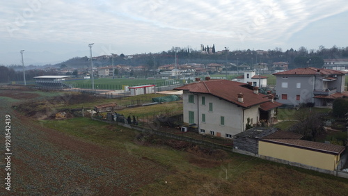 Aerial view of the industrial and residential area of Bedizzole, Brescia, Italy
