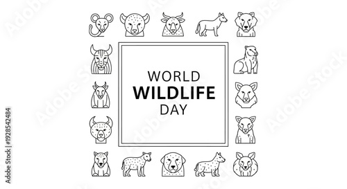 World Wildlife Day illustration featuring a colorful concept design with animal silhouettes and a globe on a white background