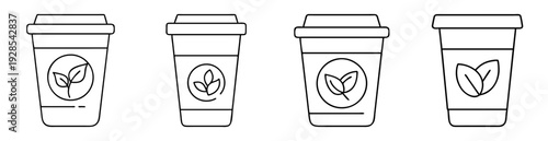 minimalist line art illustration of four different herbal tea cups