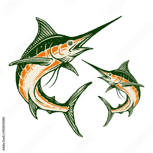 Marlin Fish in Circular Motion – Ocean Sport Fishing Illustration