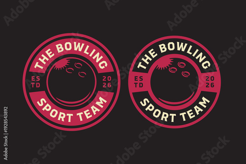 Bowling ball vintage badge logo design set for sport team. Tenpin ball retro patch sticker pack for bowling club. Bowling sphere rustic emblem element bundle for tournament and league