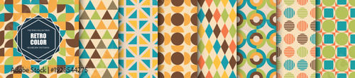 Collection of bright colorful geometric retro patterns - seamless design. Trendy abstract fashion backgrounds. Stylish mosaic textures - creative wrapping prints