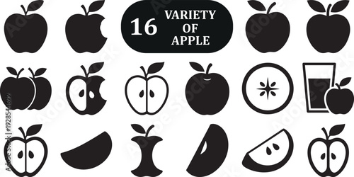 Modern bold apple icons whole sliced bitten.