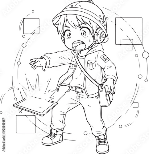 Shocked Chibi Explorer With Tablet