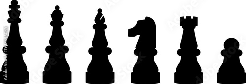 Black Chess Pieces Icon Collection – King Queen Rook Bishop Knight Pawn