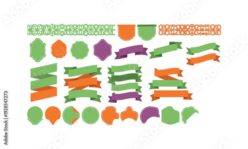 Vibrant green orange purple decorative elements collection