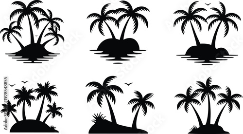 tropical palm trees on islands silhouette vector illustration