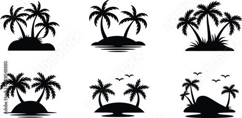 tropical palm trees on islands silhouette vector illustration