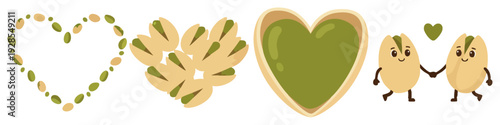  Heart-shaped pistachio nut shaped like a heart  Flat Vector Illustration on Transparent Background