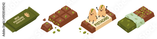  Pistachio chocolate bar cartoon chocolate with pistachio bits  Flat Vector Illustration on Transparent Background
