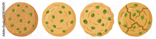  Pistachio cookies round cookies dotted with green nuts  Flat Vector Illustration on Transparent Background