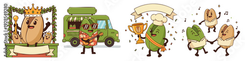  Pistachio mascot cartoon-style festival mascot  Flat Vector Illustration on Transparent Background