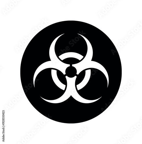 Flat vector badge solid black small circle background biohazard