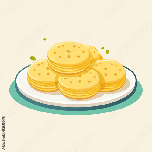 A plate of delicious golden crackers or biscuits.