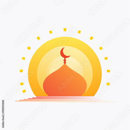 Islamic Dome with Crescent Moon Symbol Illustration.