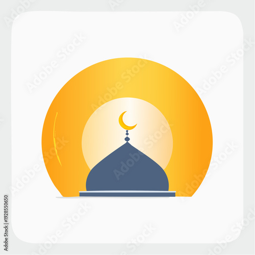 Islamic Mosque Dome Icon with Crescent Moon Symbol.