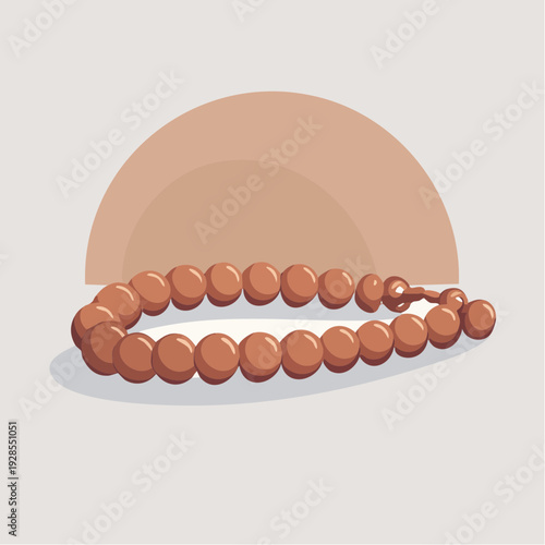 Brown Beaded Bracelet on Light Background with Semi Circle.