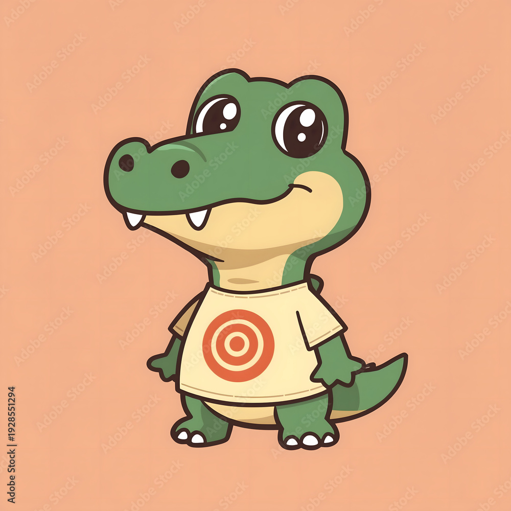 Obraz premium A cartoon alligator wearing a t-shirt with a target logo on a peach background